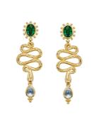 Temple St. Clair 18k Yellow Gold Serpent Drop Earrings With Royal Blue Moonstone, Tsavorite And Diamonds