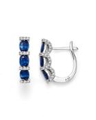 Sapphire Oval And Micro Pave Diamond Huggie Hoop Earrings In 14k White Gold