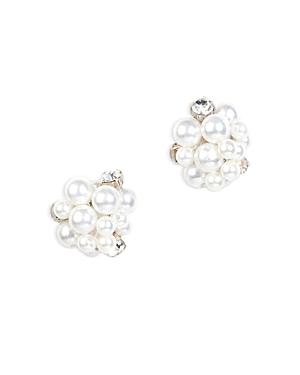 Deepa By Deepa Gurnani Shefalli Cubic Zirconia & Imitation Pearl Cluster Stud Earrings In Silver Tone