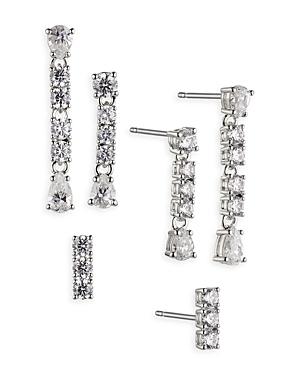 Nadri Love All Cubic Zirconia Drop Earrings In Rhodium Plated, Set Of 3