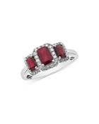 Bloomingdale's Ruby & Diamond Three Stone Halo Ring In 14k White Gold - 100% Exclusive