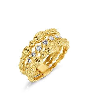 Gumuchian 18k Yellow Gold Diamond Three Row Tapered Nutmeg Ring