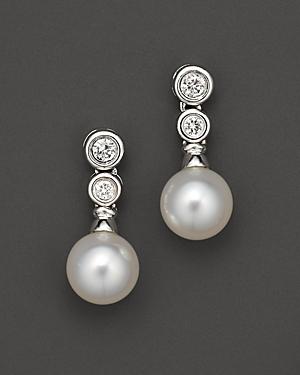 Cultured Pearl Drop Earrings With Diamonds, 7-7.5 Mm