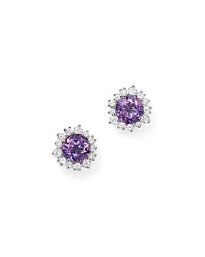 Amethyst And Diamond Halo Stud Earrings In 14k White Gold - 100% Exclusive