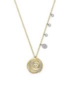 Meira T 14k White And Yellow Gold Diamond Spiral Circle Disc Pendant Necklace, 18