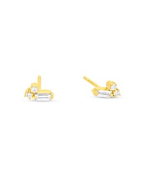 Suzanne Kalan 18k Yellow Gold Fireworks Diamond Baguette & Round Cut Cluster Stud Earrings