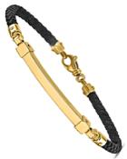 Bloomingdale's Polished Bar Leather Bracelet In 14k Yellow Gold - 100% Exclusive