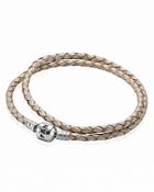 Pandora Bracelet - Champagne Leather Double Wrap With Silver Clasp, Moments Collection