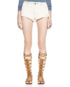 Free People Eliot Embroidered Denim Shorts In Ivory Soda Combo