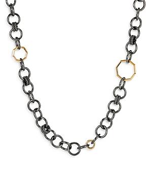David Yurman Sterling Silver & 18k Yellow Gold Stax Black & Gold Round Link Necklace, 36
