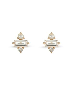 Apres Jewelry 14k Yellow Gold Petite Paris White Topaz & Freshwater Pearl Stud Earrings