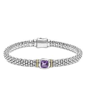 Lagos Sterling Silver & 18k Yellow Gold Caviar Color Amethyst Solitaire Link Bracelet