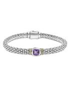 Lagos Sterling Silver & 18k Yellow Gold Caviar Color Amethyst Solitaire Link Bracelet