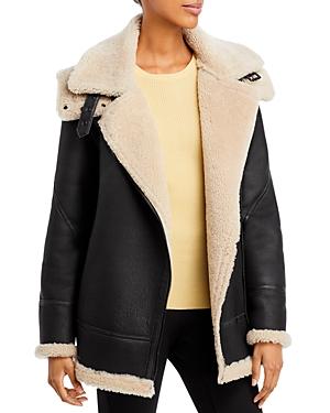 Hiso Martina Hooded Moto Shearling Coat