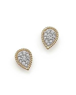 Diamond Pave Pear Stud Earrings In 14k Yellow Gold, .25 Ct. T.w.