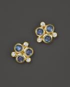 Temple St. Clair Classic Trio Earrings With Royal Blue Moonstone And Diamonds In 18k Yellow Gold