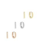 Adinas Jewels Huggie Hoop Earrings In Silver Tone, Gold Tone & Rose Gold Tone Sterling Silver, Set Of 3