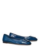 Tory Burch Women's Georgia Square Toe Double T Blue Ballet Flats