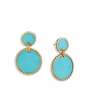 David Yurman 18k Yellow Gold Dy Elements Double Drop Earrings With Turquoise