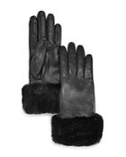 Fownes Faux Fur-trim Leather Tech Gloves