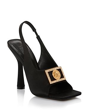 Versace Women's Crystal Medusa Square Toe Slingback High Heel Sandals