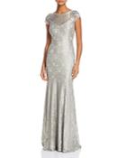 Adrianna Papell Embellished Metallic Lace Gown