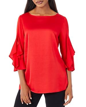 Misook Ruffle Sleeve Crepe De Chine Tunic