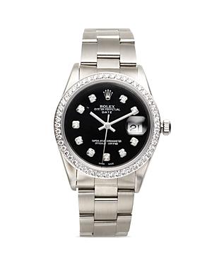 Pre-owned Rolex 18k White Gold & Stainless Steel Datejust Diamond Watch With Black Dial & Oyster Band, 34mm