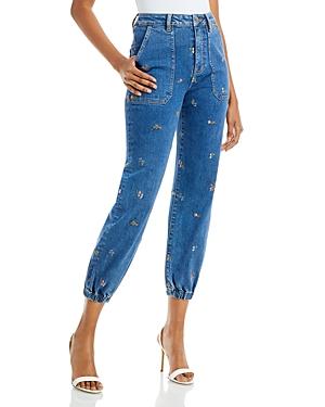Aqua Floral Embroidered High Rise Jogger Ankle Jeans In Vintage Wash - 100% Exclusive
