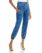 Aqua Floral Embroidered High Rise Jogger Ankle Jeans In Vintage Wash - 100% Exclusive