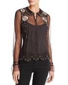 French Connection Alyssa Sheer Beaded & Floral Embroidery Top