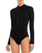 Shoshanna Zip Front Rash Guard Swimsuit