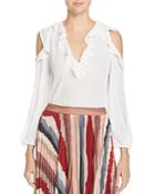 Alice + Olivia Gia Ruffled Cold-shoulder Top
