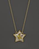 Pleve 18k Yellow Gold Sun Burst Mosaic Star Pendant Necklace With Diamonds, 16.5