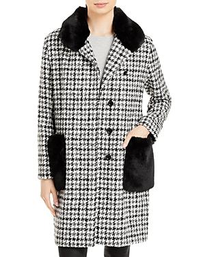 Cinzia Rocca Houndstooth Faux Fur Trim Coat