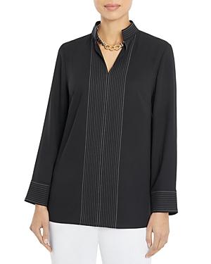 Misook Top Stitch Trim Crepe De Chine Tunic