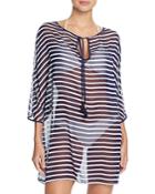 Tommy Bahama Brenton Tie Front Stripe Tunic Swim Cover-up