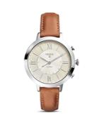 Fossil Q Jacqueline Brown Leather Strap Hybrid Smartwatch, 36mm