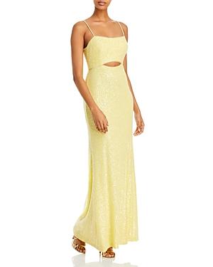 Aqua Cutout Waist Sequin Column Gown - 100% Exclusive