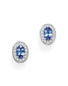 Tanzanite Oval And Diamonds Earrings In 14k White Gold