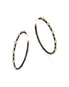 Armenta 18k Yellow Gold And Blackened Sterling Silver Old World Midnight Diamond Hoop Earrings