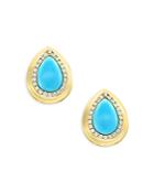 Turquoise And Diamond Halo Teardrop Stud Earrings In 14k Yellow Gold - 100% Exclusive