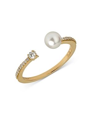 Hueb 18k Yellow Gold Spectrum Diamond And Cultured Freshwater Pearl Open Ring
