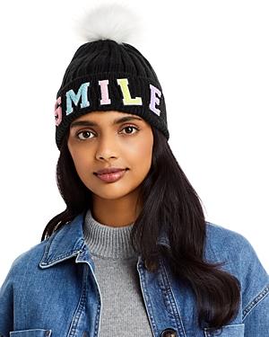 Aqua Pom-pom Smile Knit Hat - 100% Exclusive