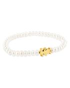 Tous 18k Yellow Gold Sweet Dolls Cultured Freshwater Pearl Girl Stretch Bracelet