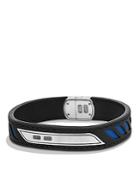David Yurman Graphic Cable Leather Id Bracelet In Black With Blue Accents