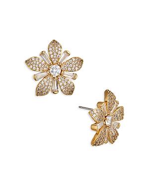 Nadri Freya Cubic Zirconia Flower Button Earrings In 18k Gold Plated
