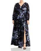 Adrianna Papell Plus Floral Printed Chiffon Gown