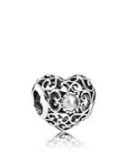 Pandora Charm - Sterling Silver & Crystal April Signature Heart