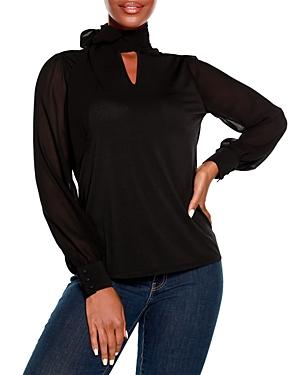 Belldini Tie Neck Sheer Sleeve Top